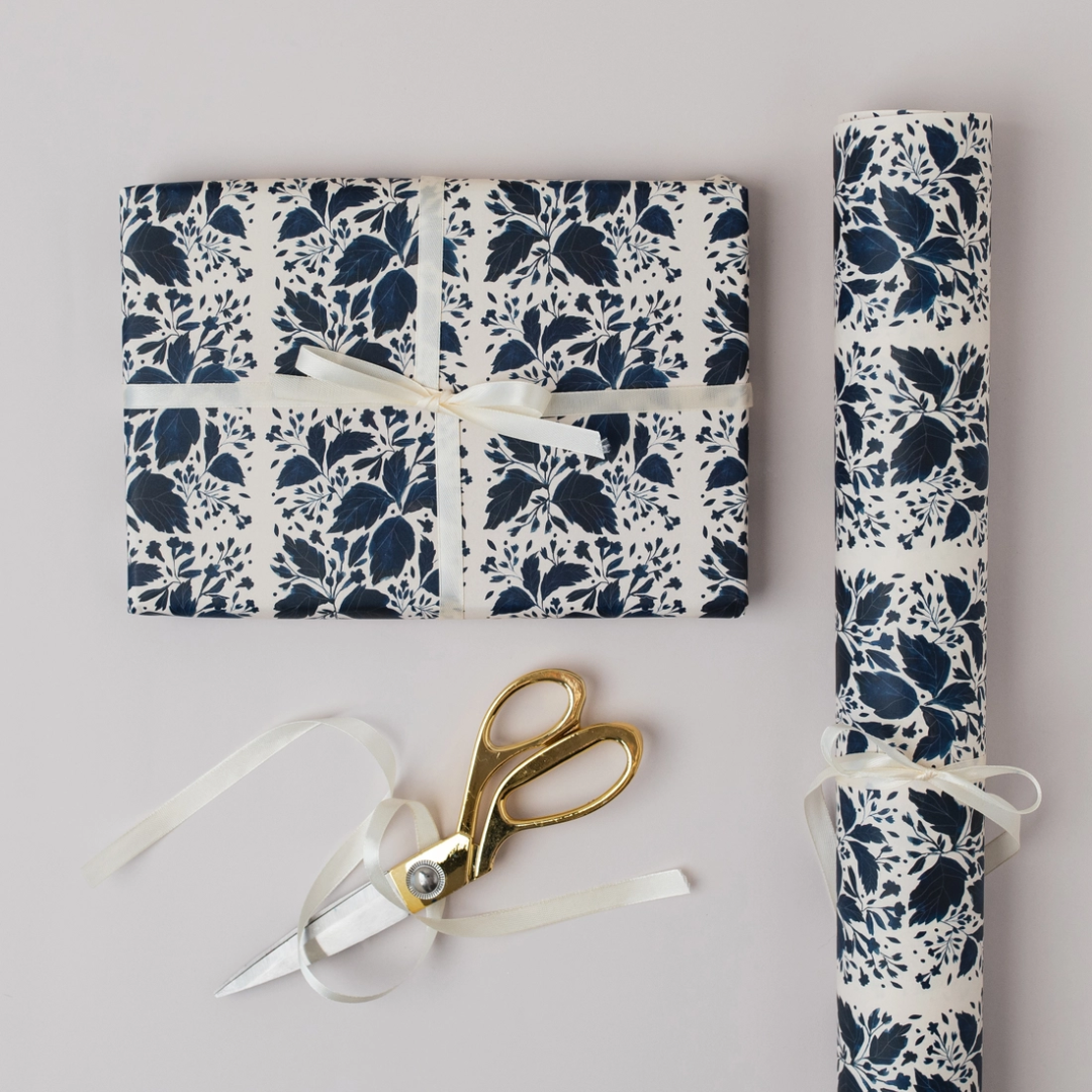 Blue Botanical Gift Wrap Sheet