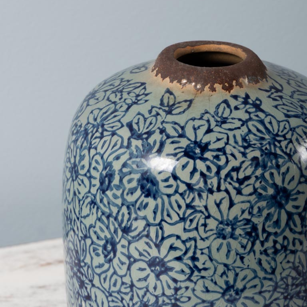 Cylinder Vase Blue Flowers