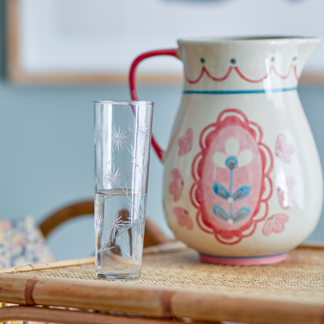 Tall Floral Etched Drinking Glass