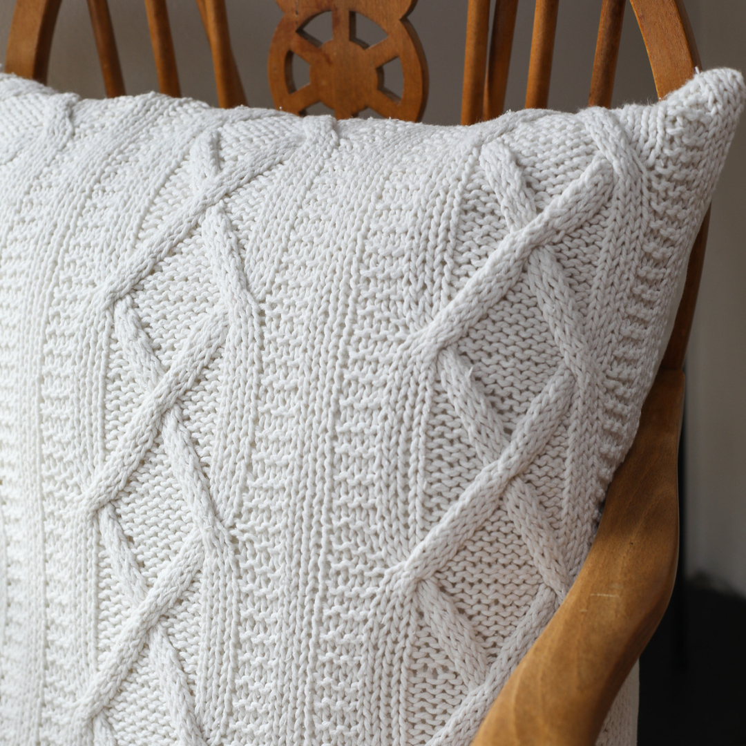 Aran Cable Knit Cushion | Pale Cream