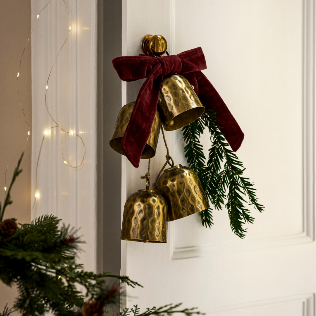 Hanging Hammered Christmas Bells | Antique Brass