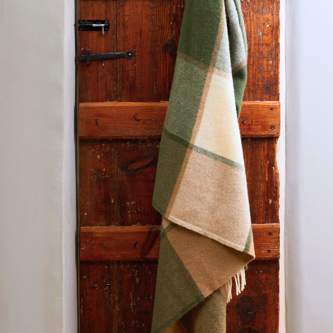 Block Check Throw | Olive Green & Cream