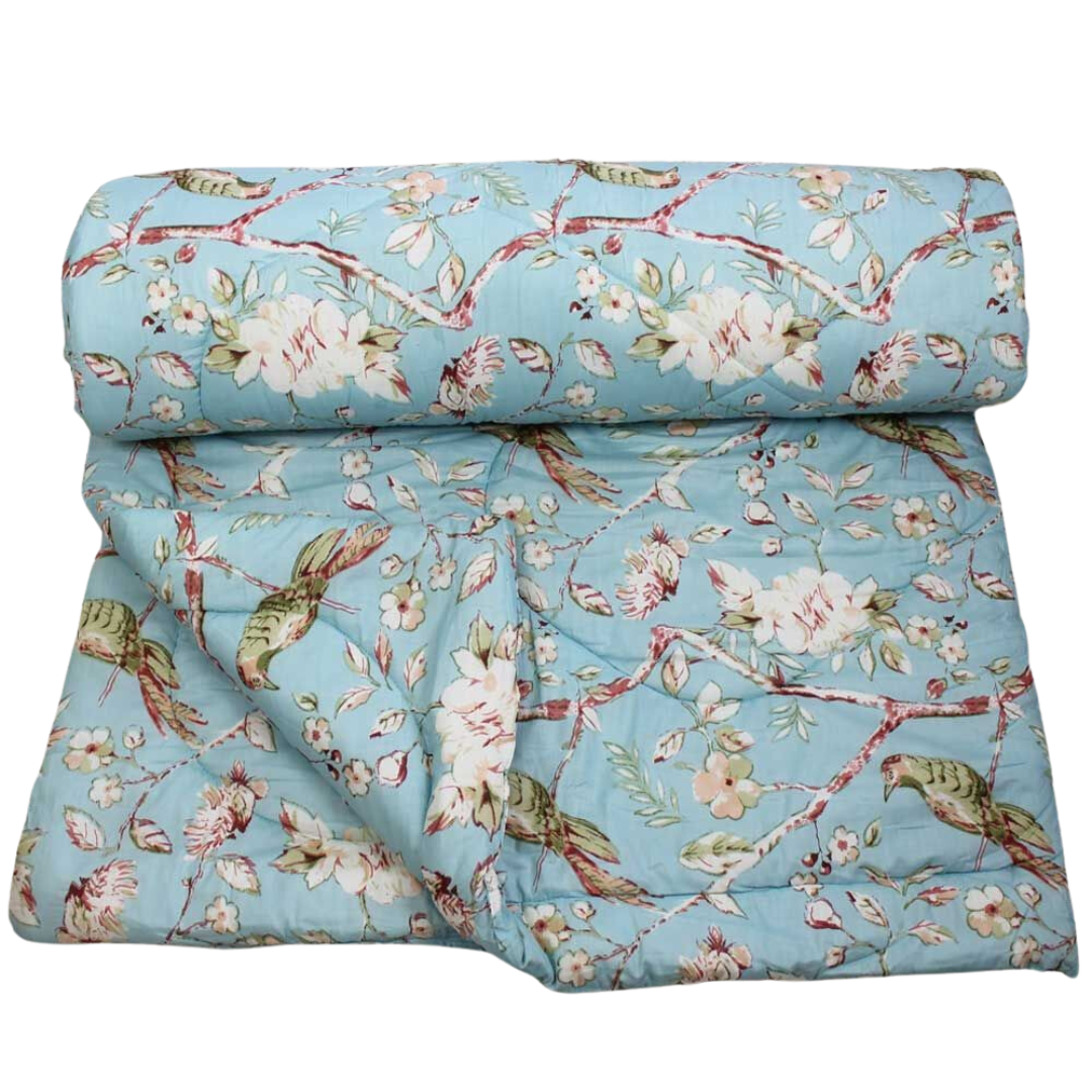 Blue Blossom Quilted Bedspread