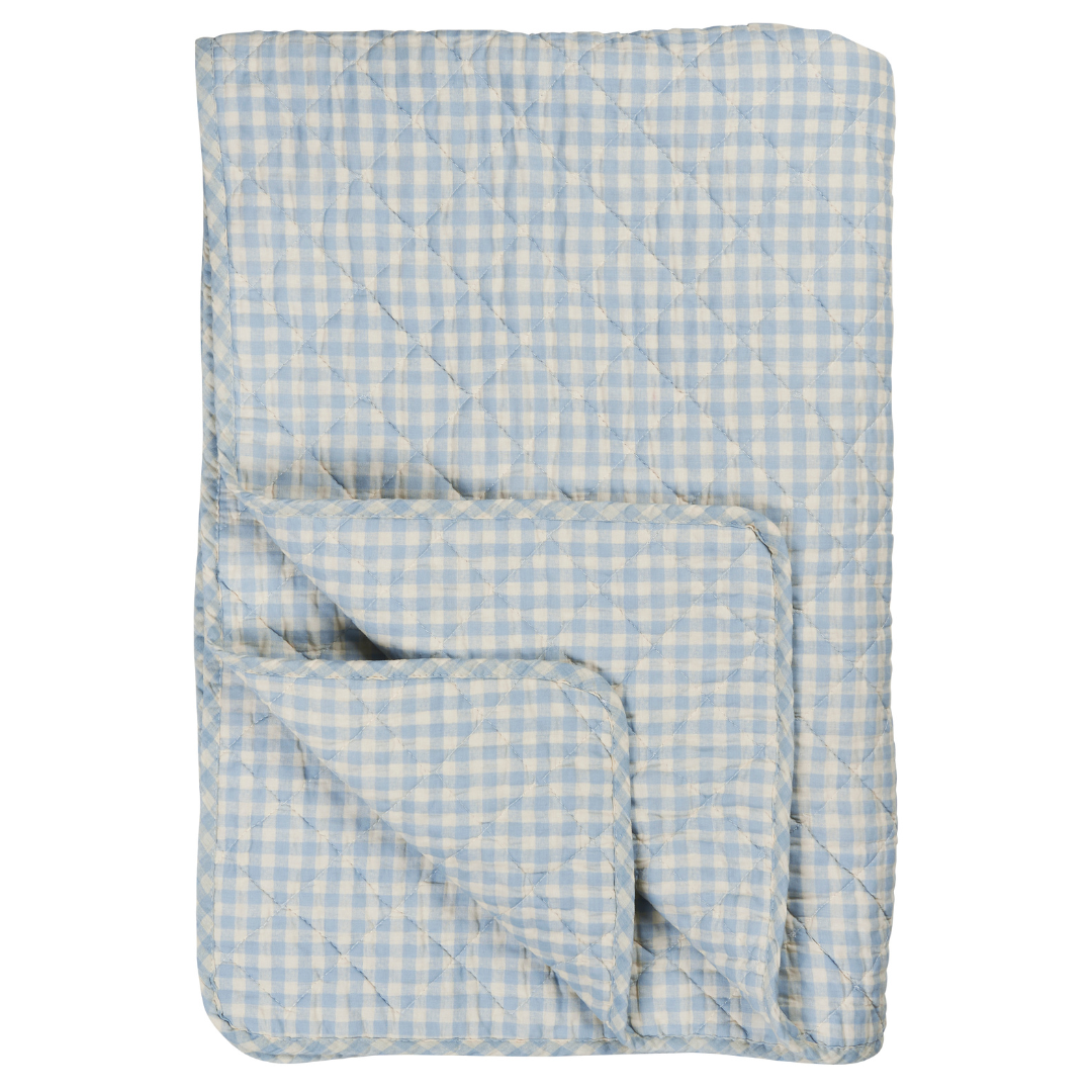 Light Blue Gingham Cotton Quilt