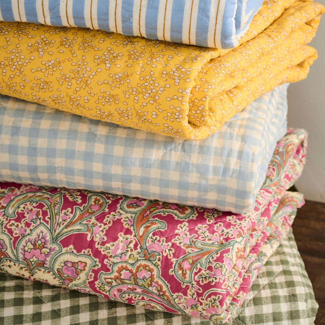 Light Blue Gingham Cotton Quilt