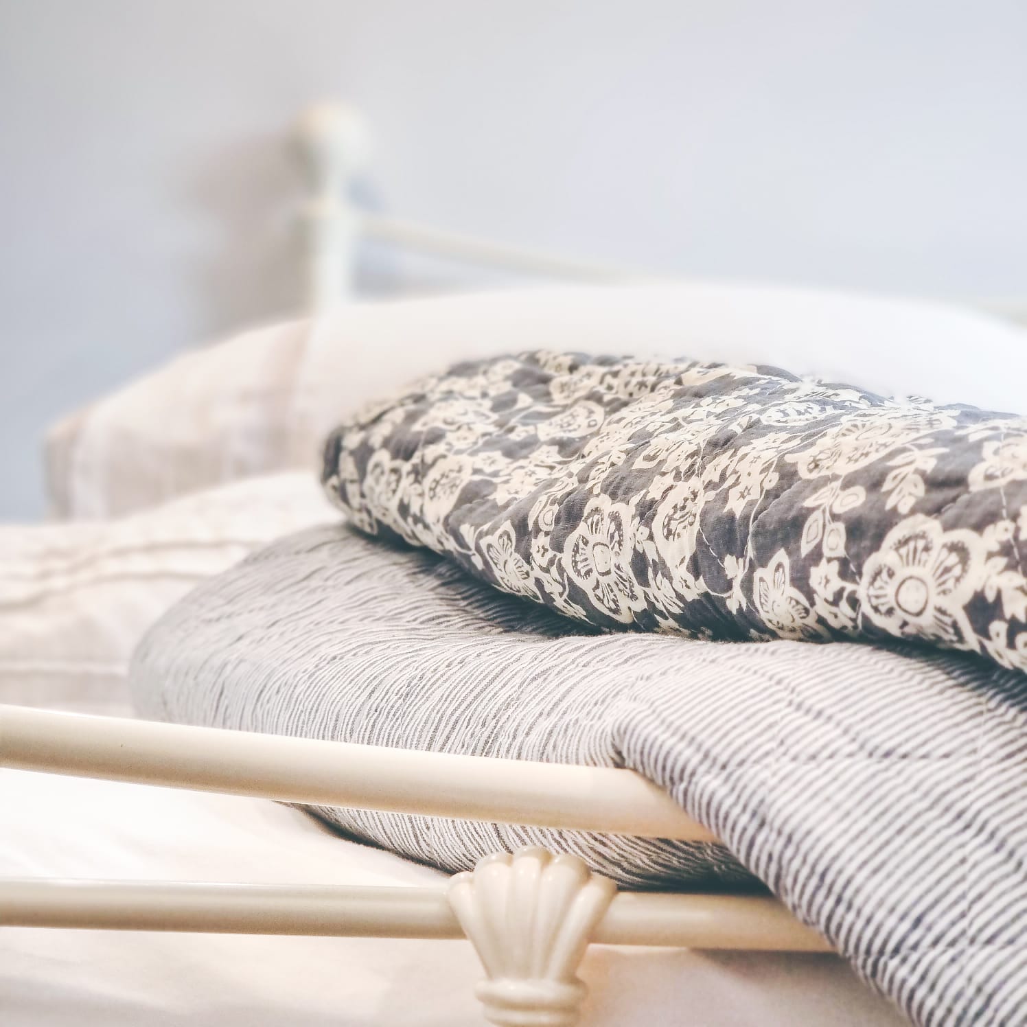 Blue and White Striped Cotton Quilt