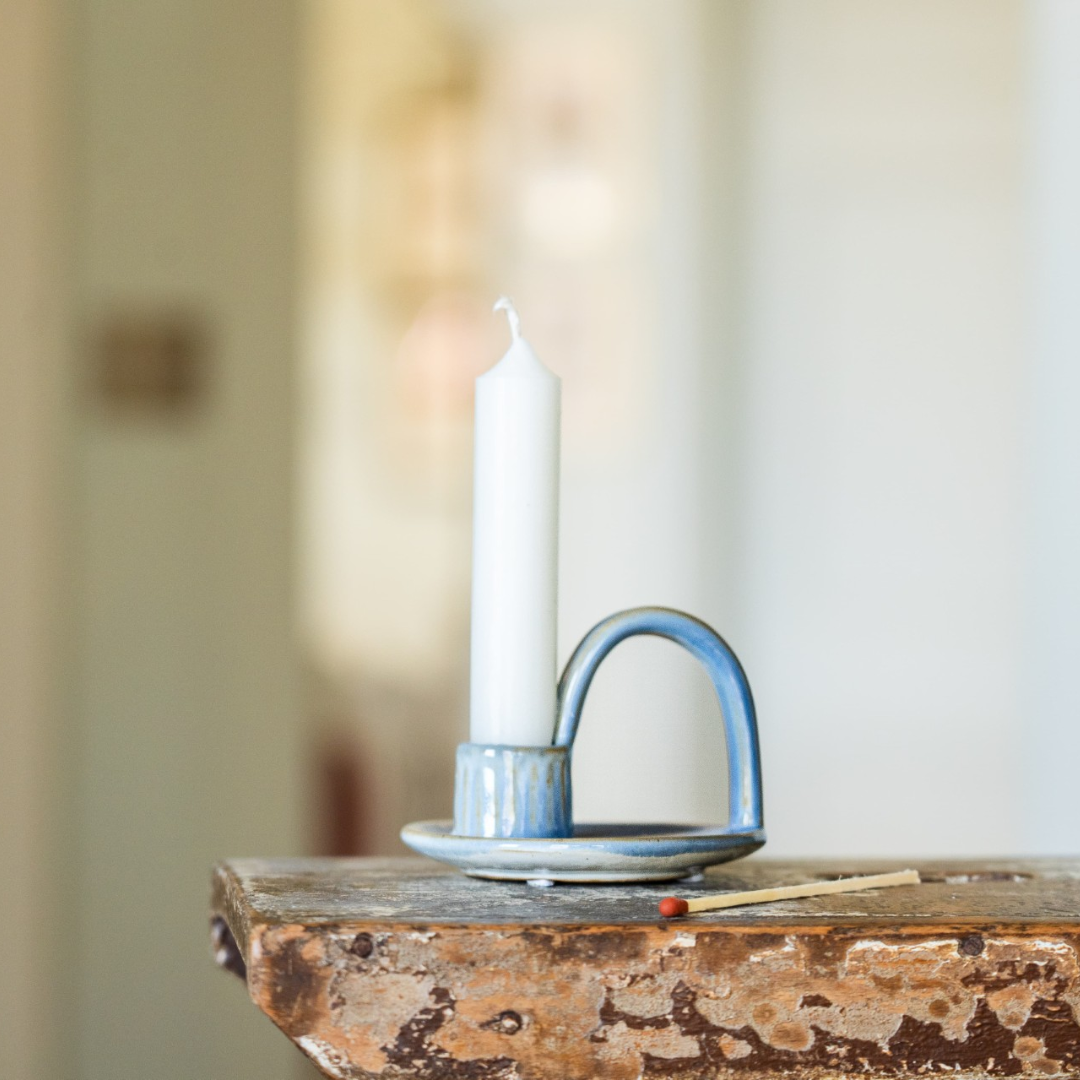 Rustic Blue Ceramic Candle Holder