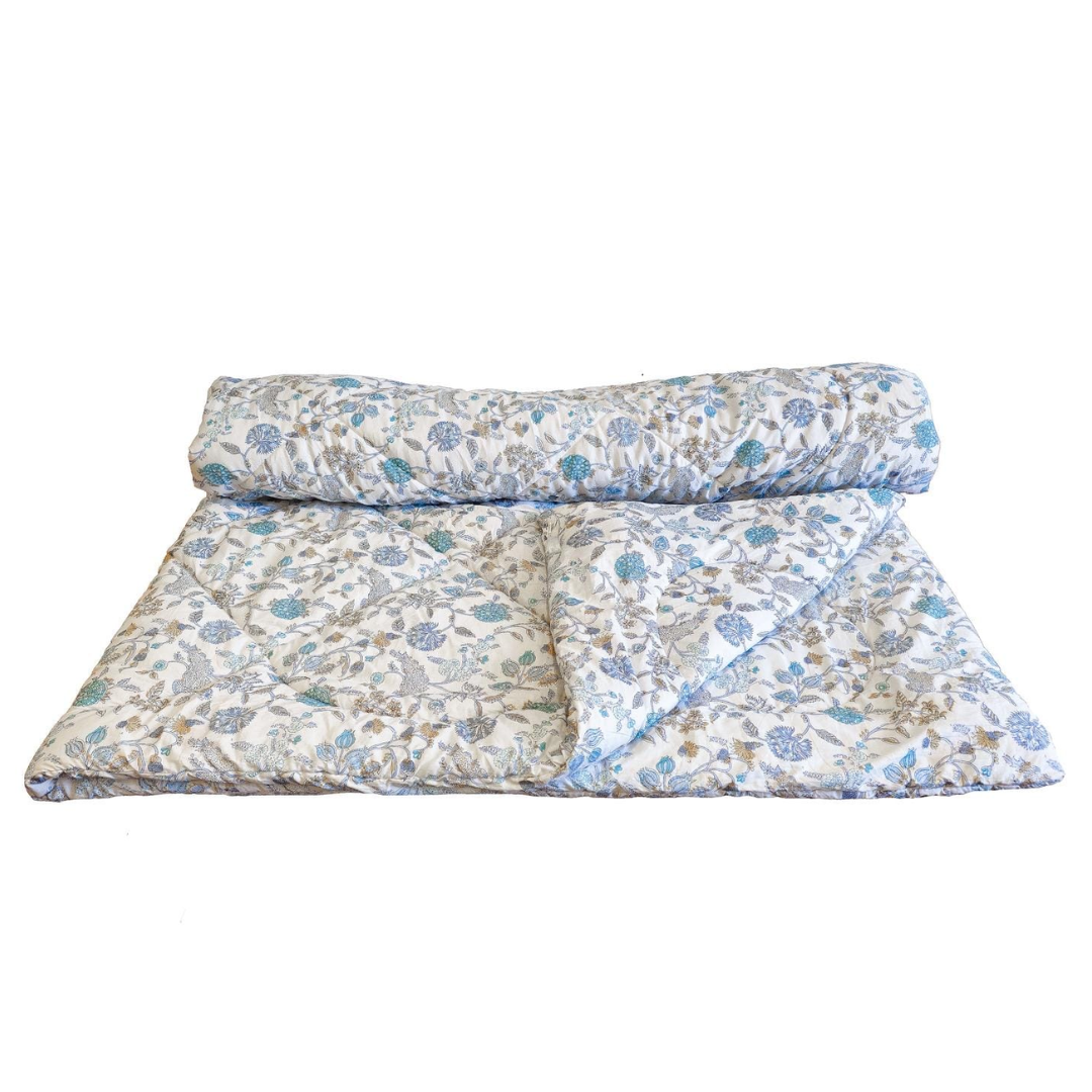 Blue & White Floral Quilted Bedspread