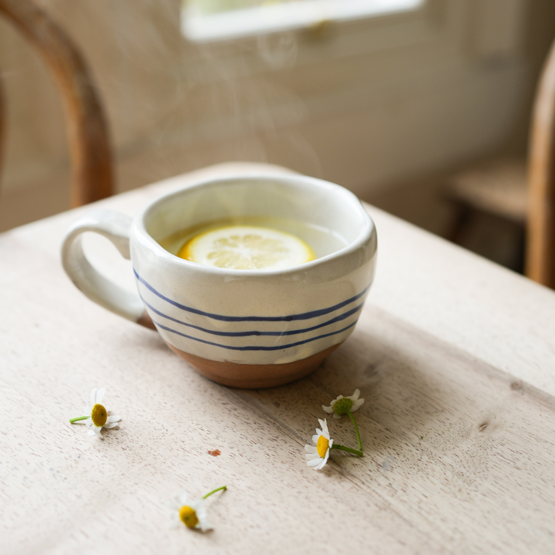 Handpainted Blue Stripe Breton Tea Cup