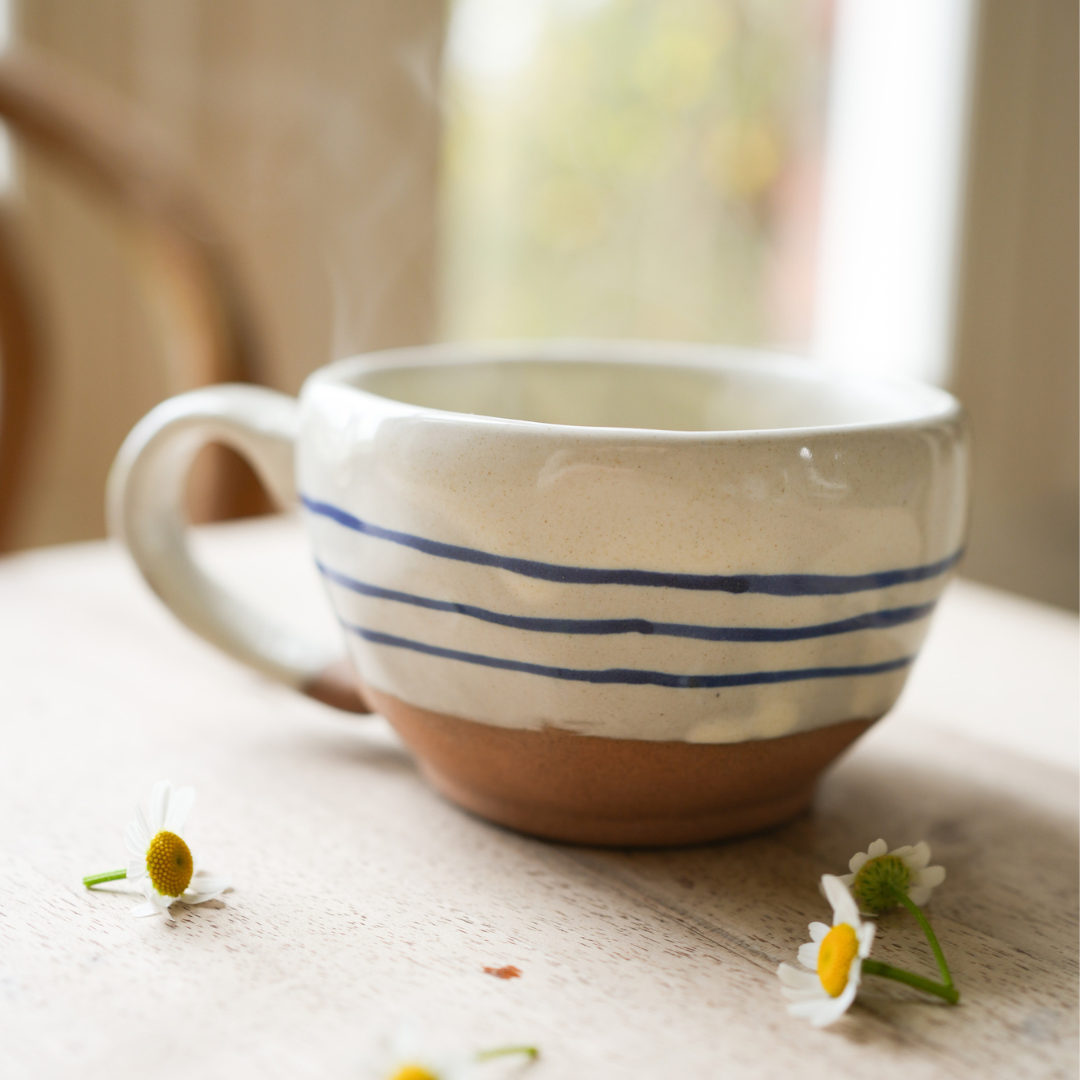 Handpainted Blue Stripe Breton Tea Cup