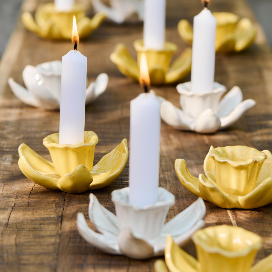 Ceramic Daffodil Candle Holder | Cream