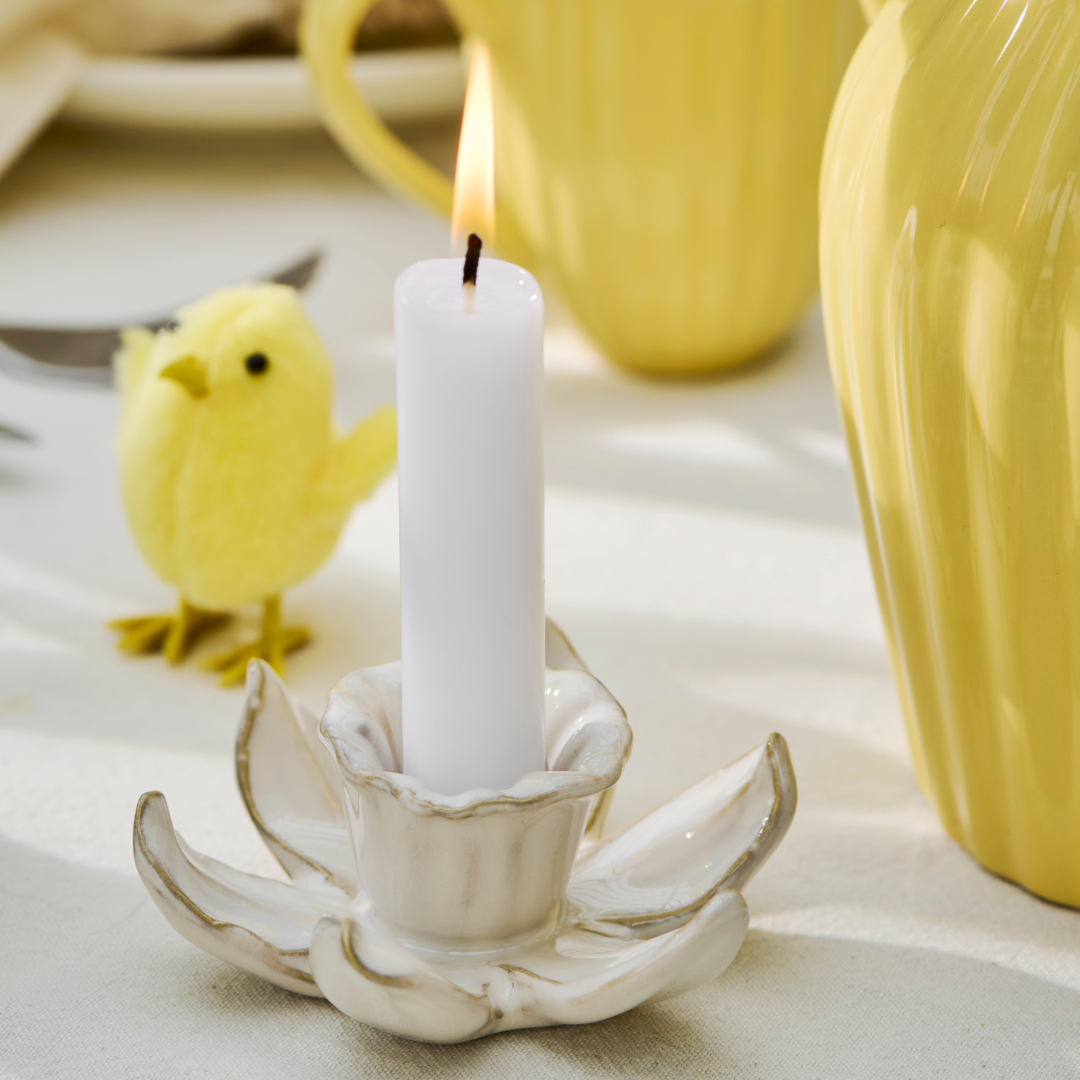 Ceramic Daffodil Candle Holder | Cream