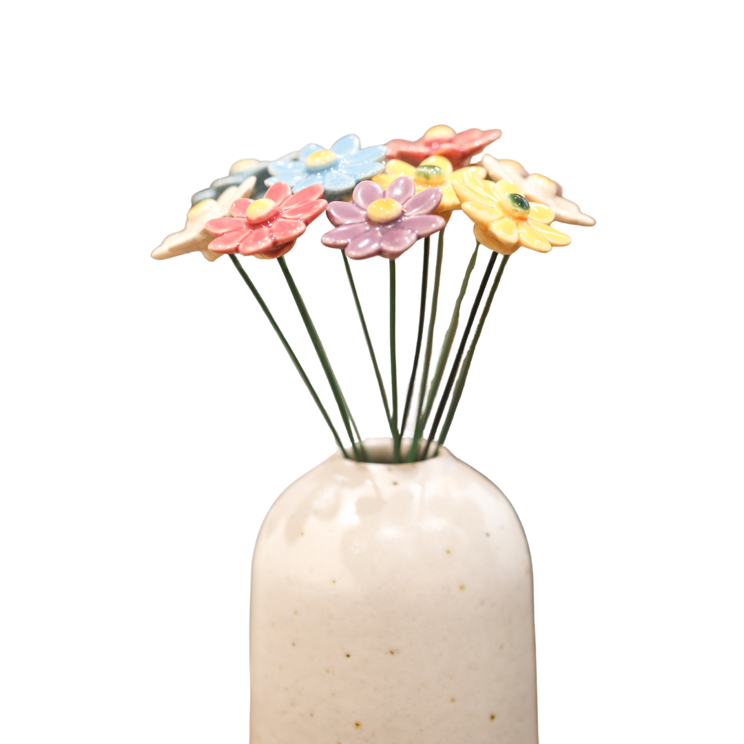 Handmade Ceramic Daisy Stem | Five Vibrant Colours