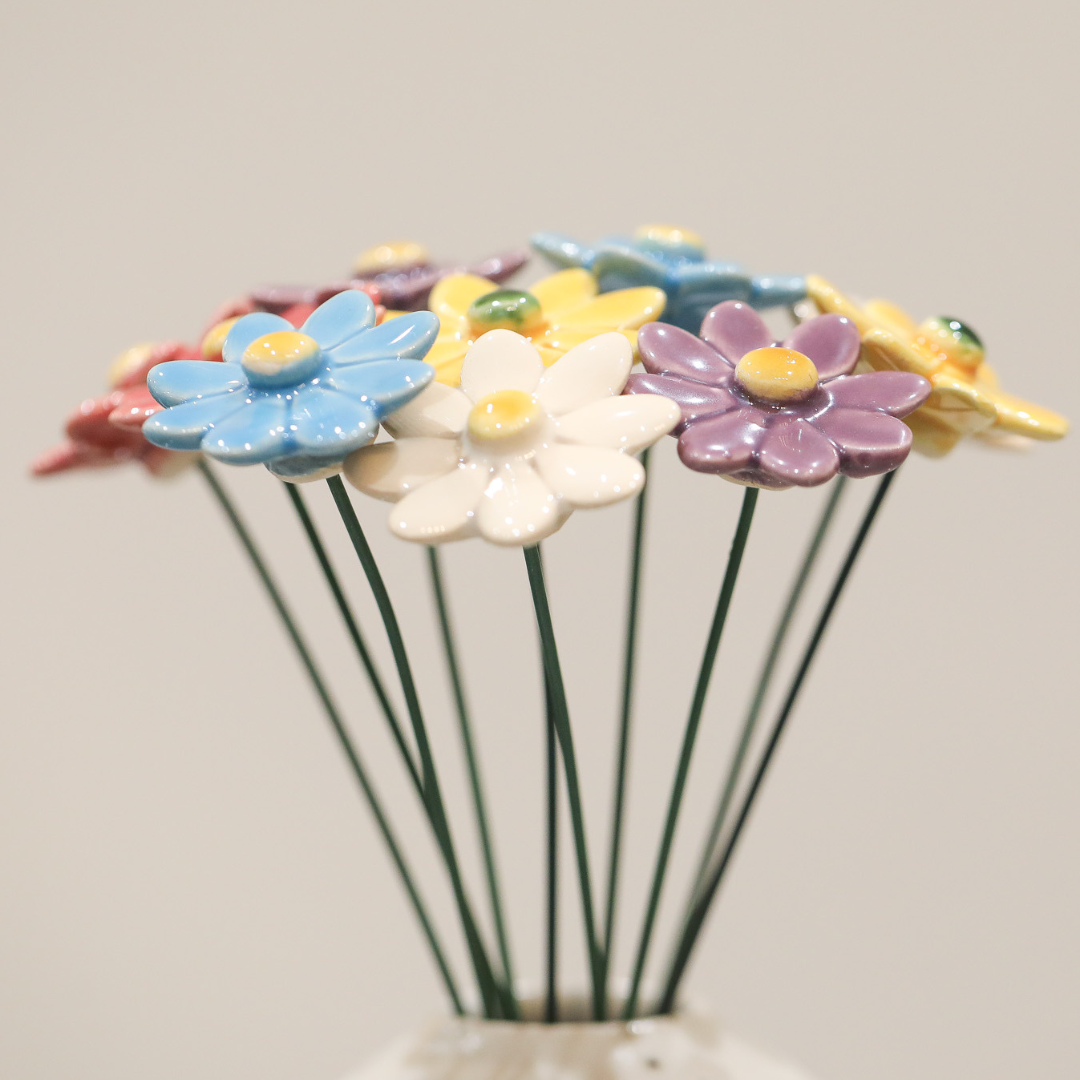 Handmade Ceramic Daisy Stem | Five Vibrant Colours