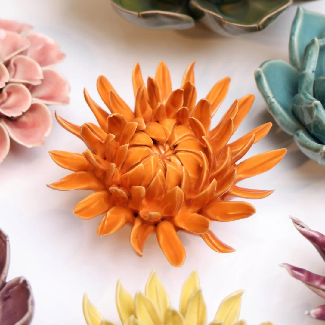 Ceramic Chrysanthemum | Vibrant Orange