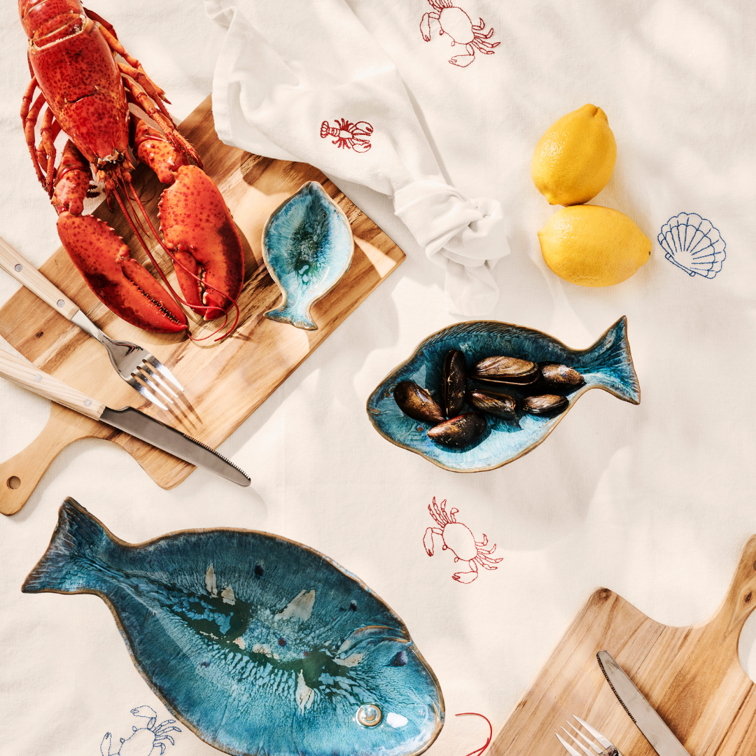 Coastal Embroidered Cotton Tablecloth