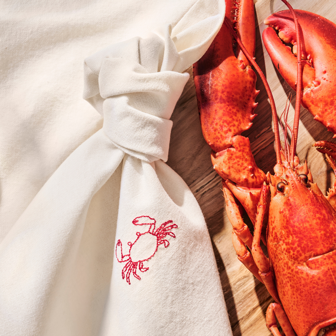 Embroidered Crab Cream Cotton Napkin