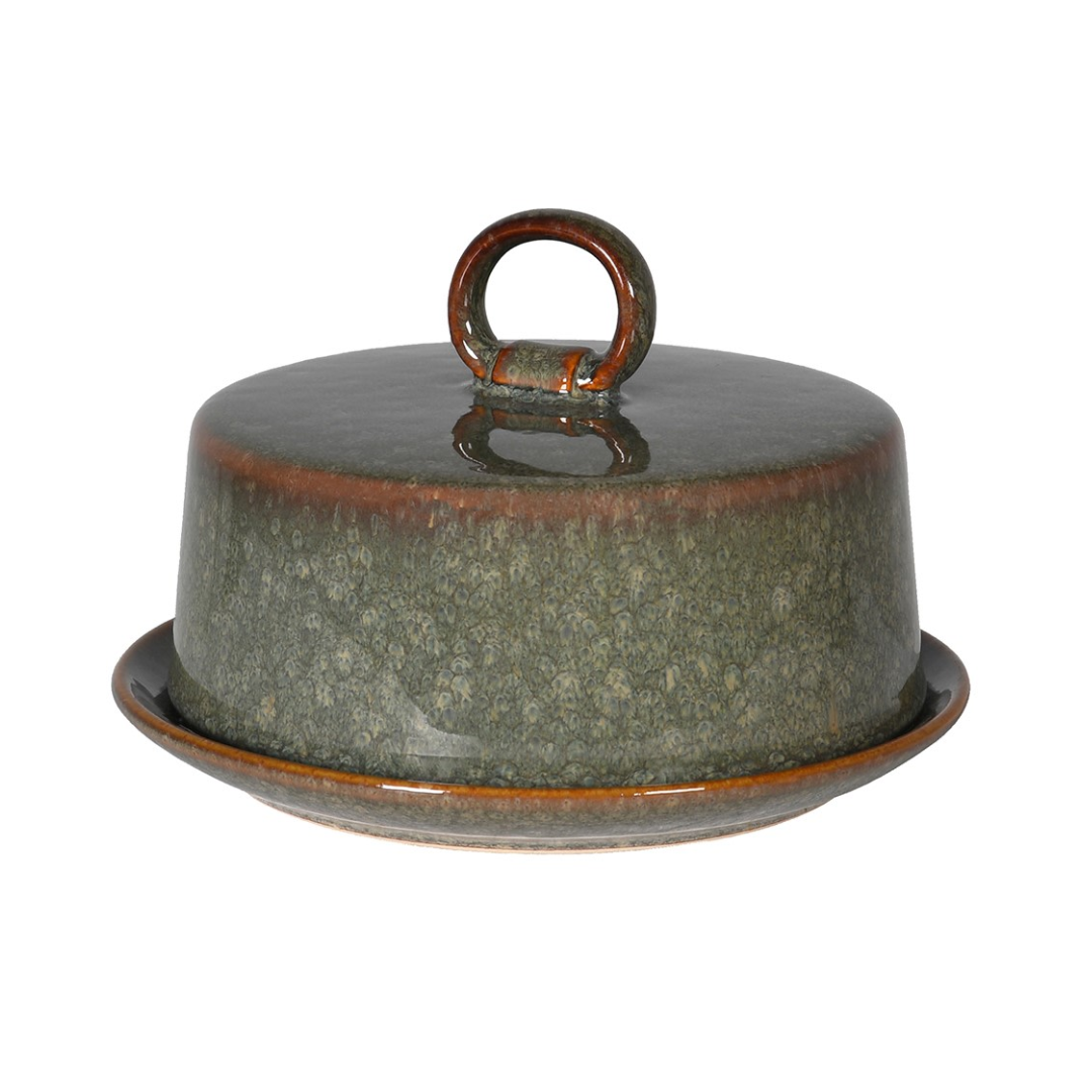 Circular Ceramic Butter Dish | Mottled Green