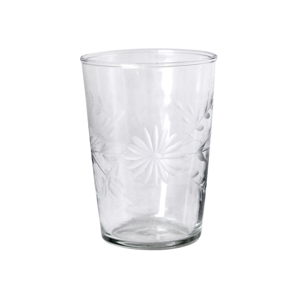 Etched Floral Drinking Glass