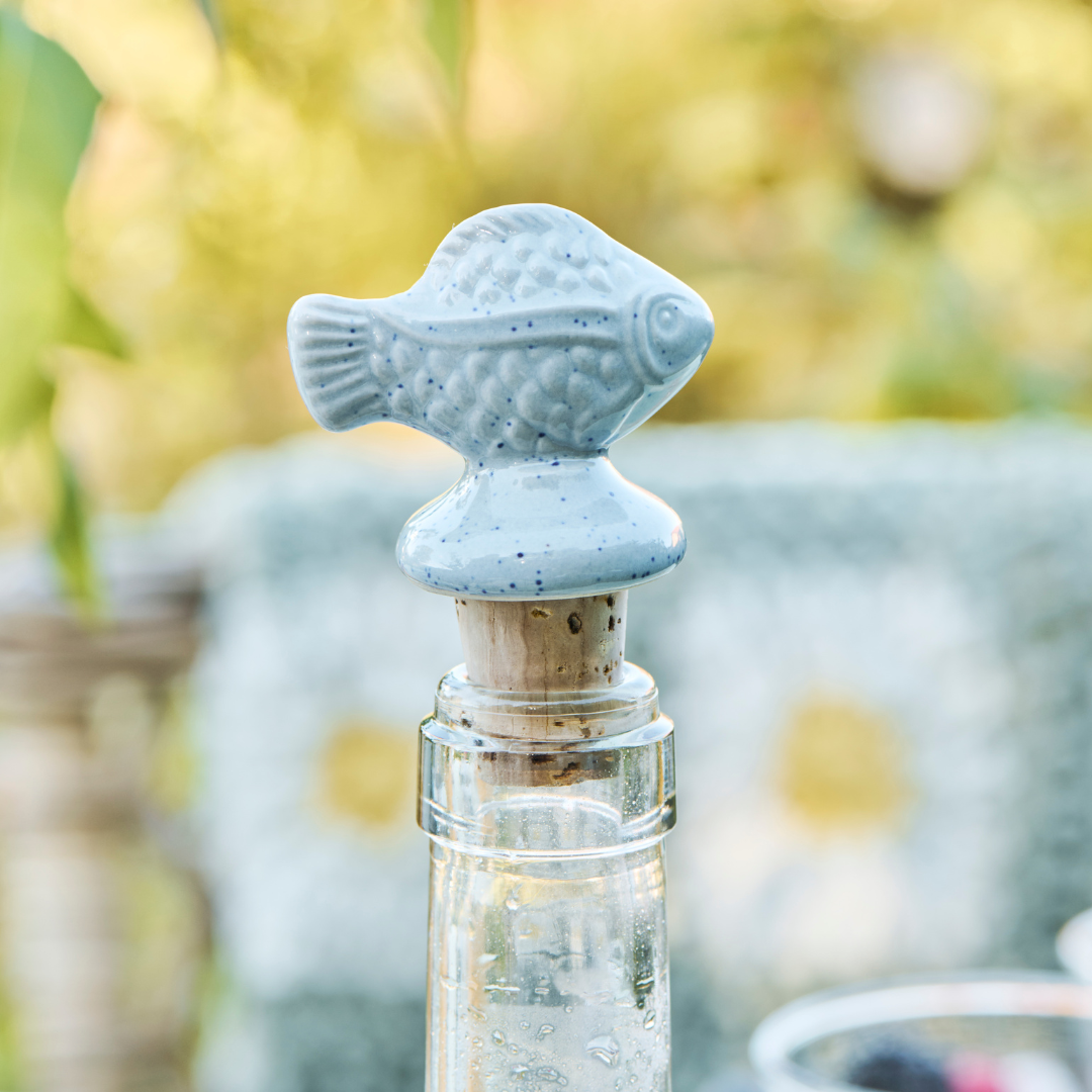 Blue Ceramic Fish Bottle Stopper