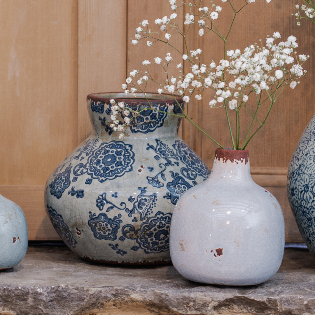 Flared Flowery Blue Vase