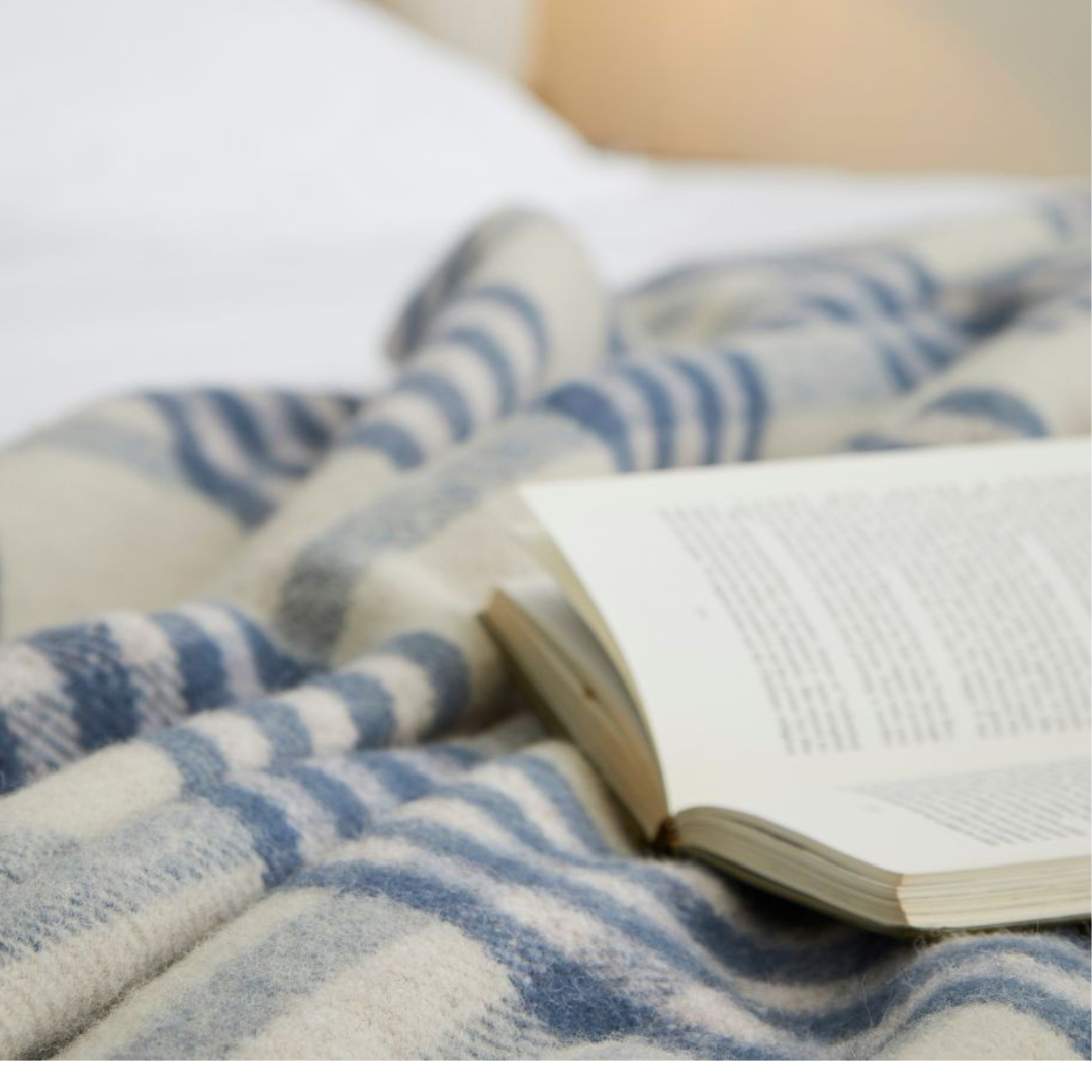 Blue Slate & Cream Pure New Wool Check Throw | Extra Large