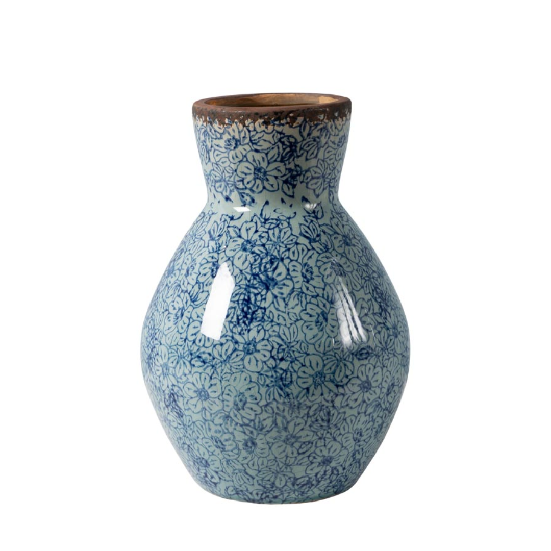 High Flared Flowery Blue Vase