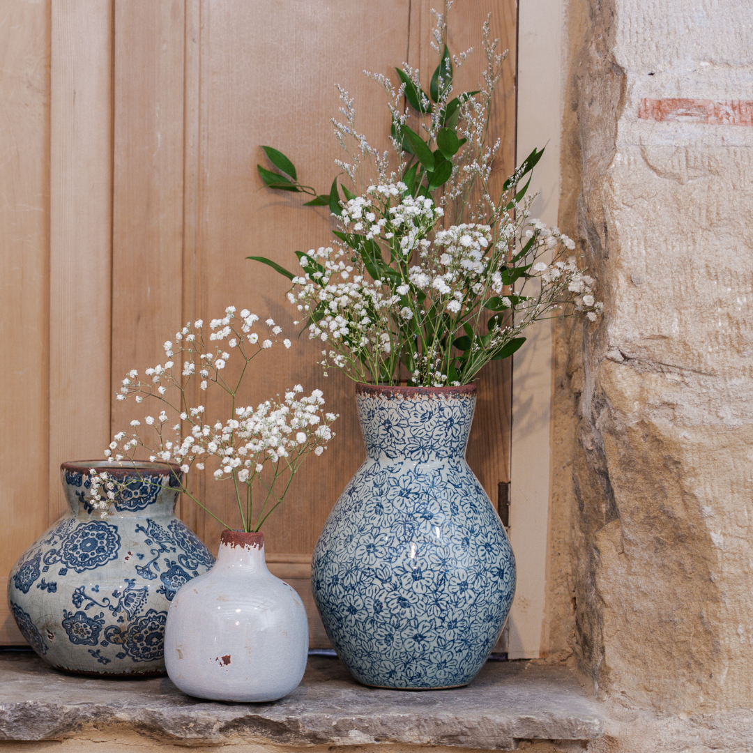 High Flared Flowery Blue Vase