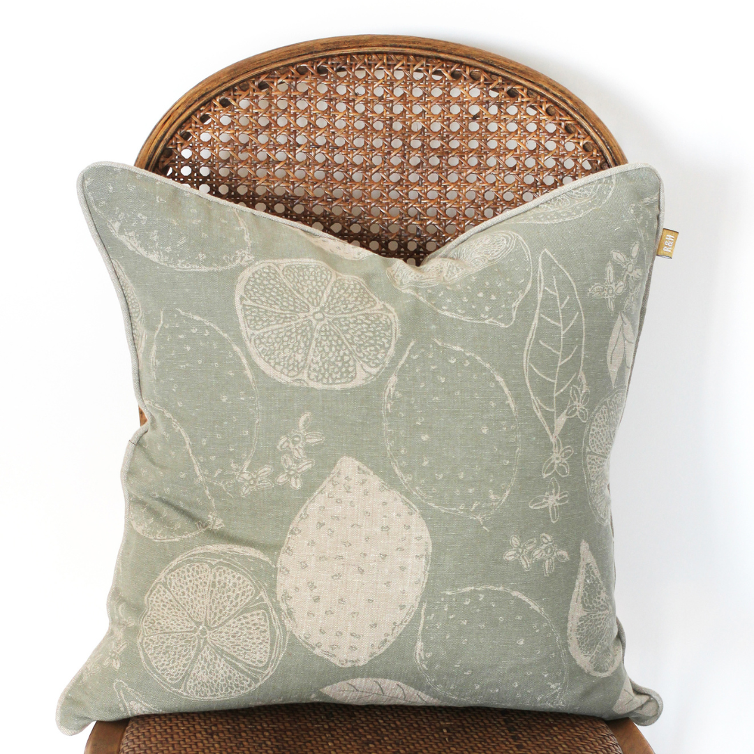 Lemon Marmalade Print Cushion Sage Green