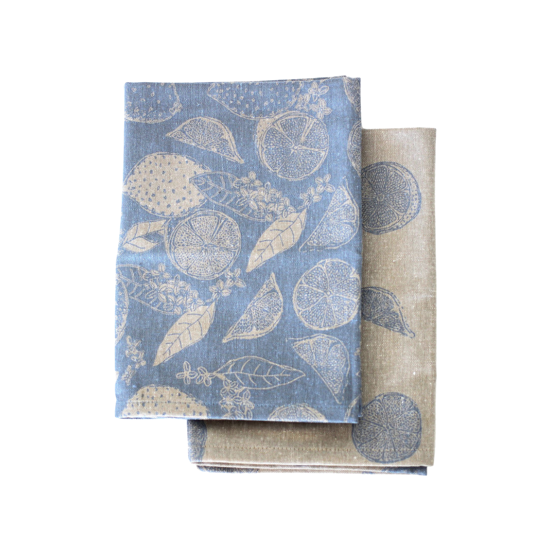 Lemon Print Tea Towels | Set of 2 | Light Blue