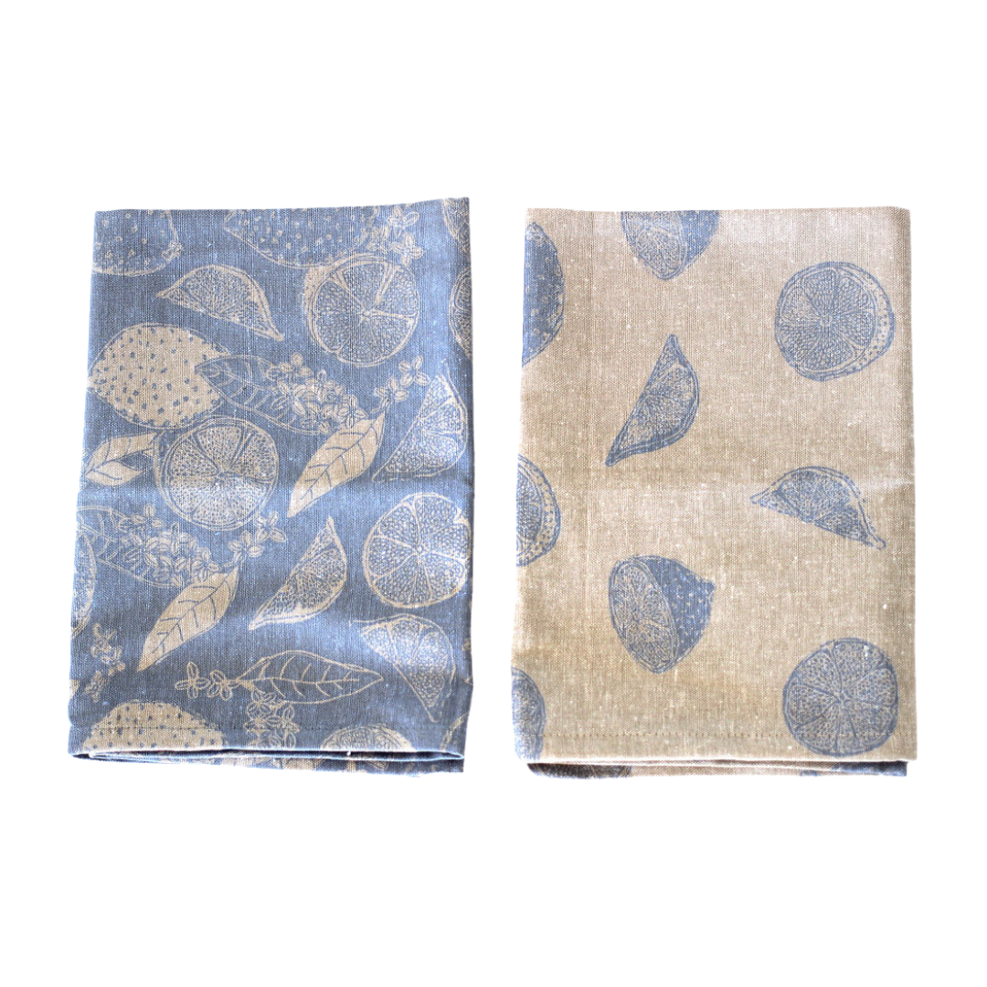 Lemon Print Tea Towels | Set of 2 | Light Blue