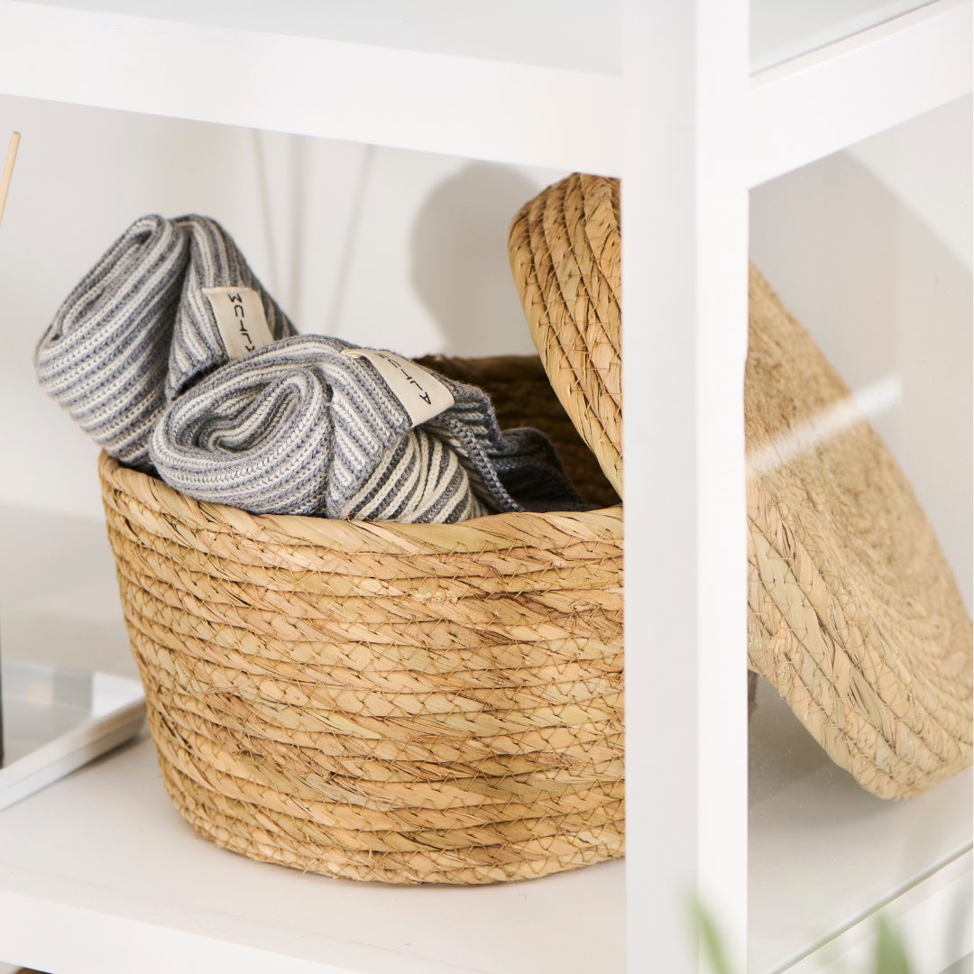 Round Lidded Seagrass Storage Baskets | Small & Med