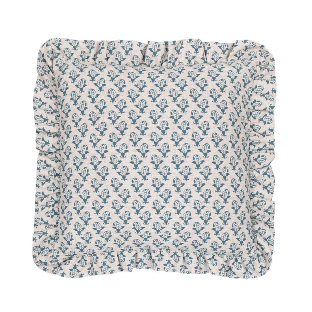 Block Print Lulah Ruffle Cushion | Dusty Blue