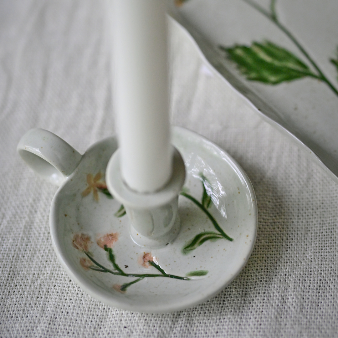 Malva Apricot Flowers Ceramic Candle Holder