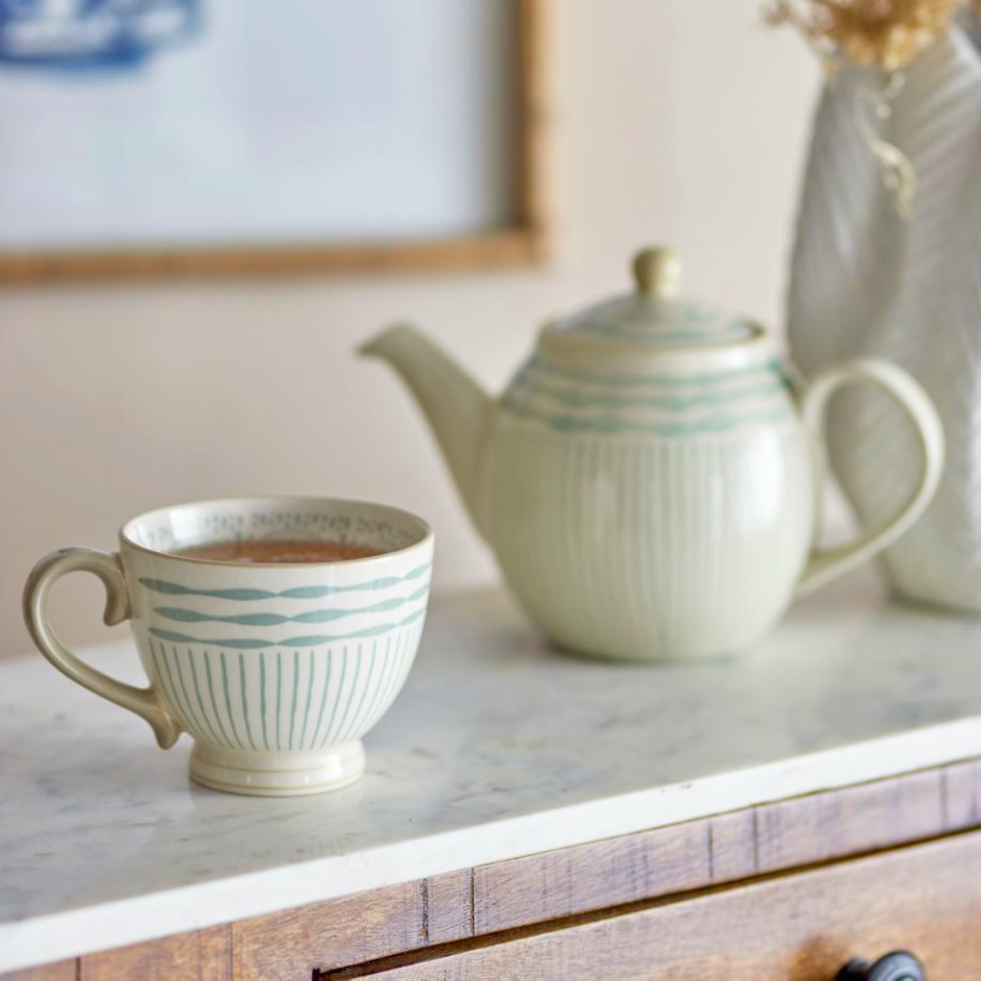 Green Blue Stoneware Maple Teapot