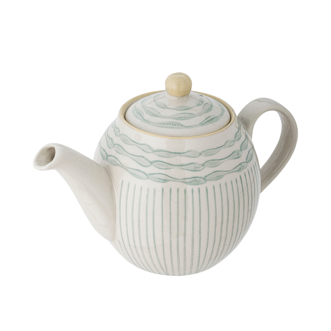 Green Blue Stoneware Maple Teapot