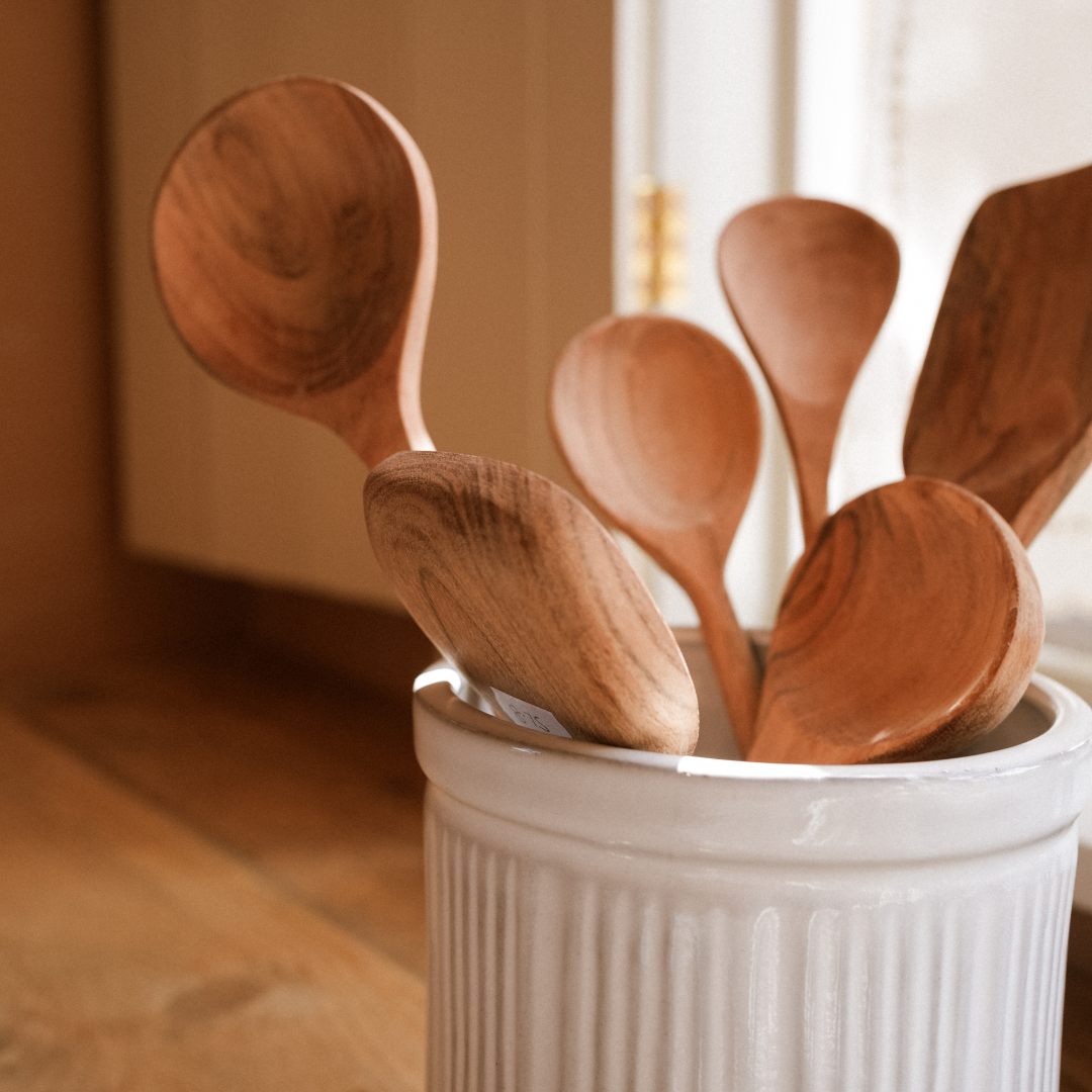 Ribbed Stoneware Utensil Pot