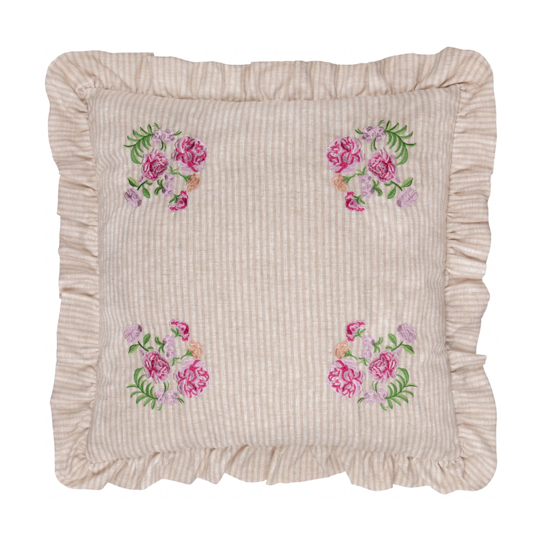 Martha Embroidered Ruffle Cushion | Pale Pink