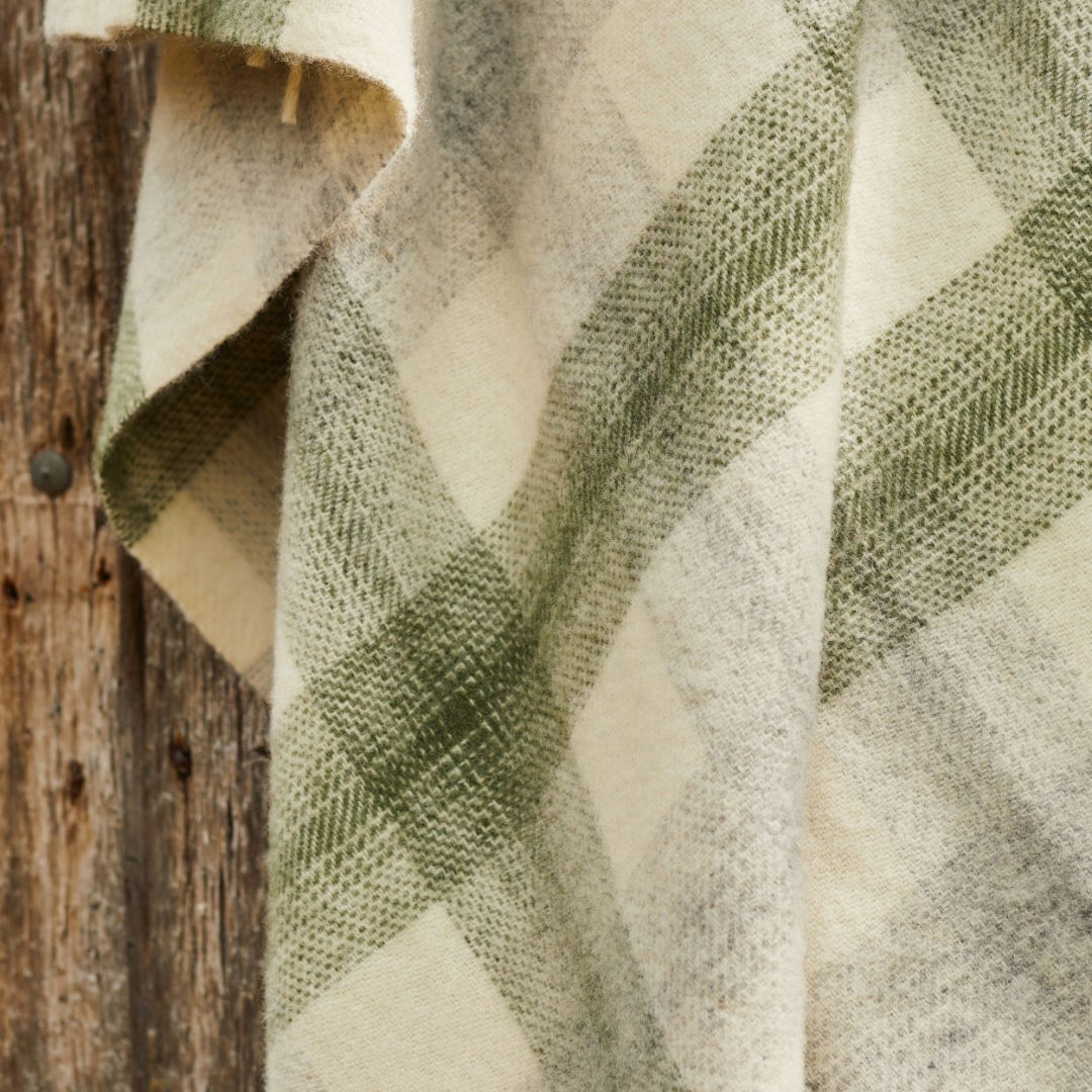 Meadow Check Pure New Wool Throw | Cream & Green
