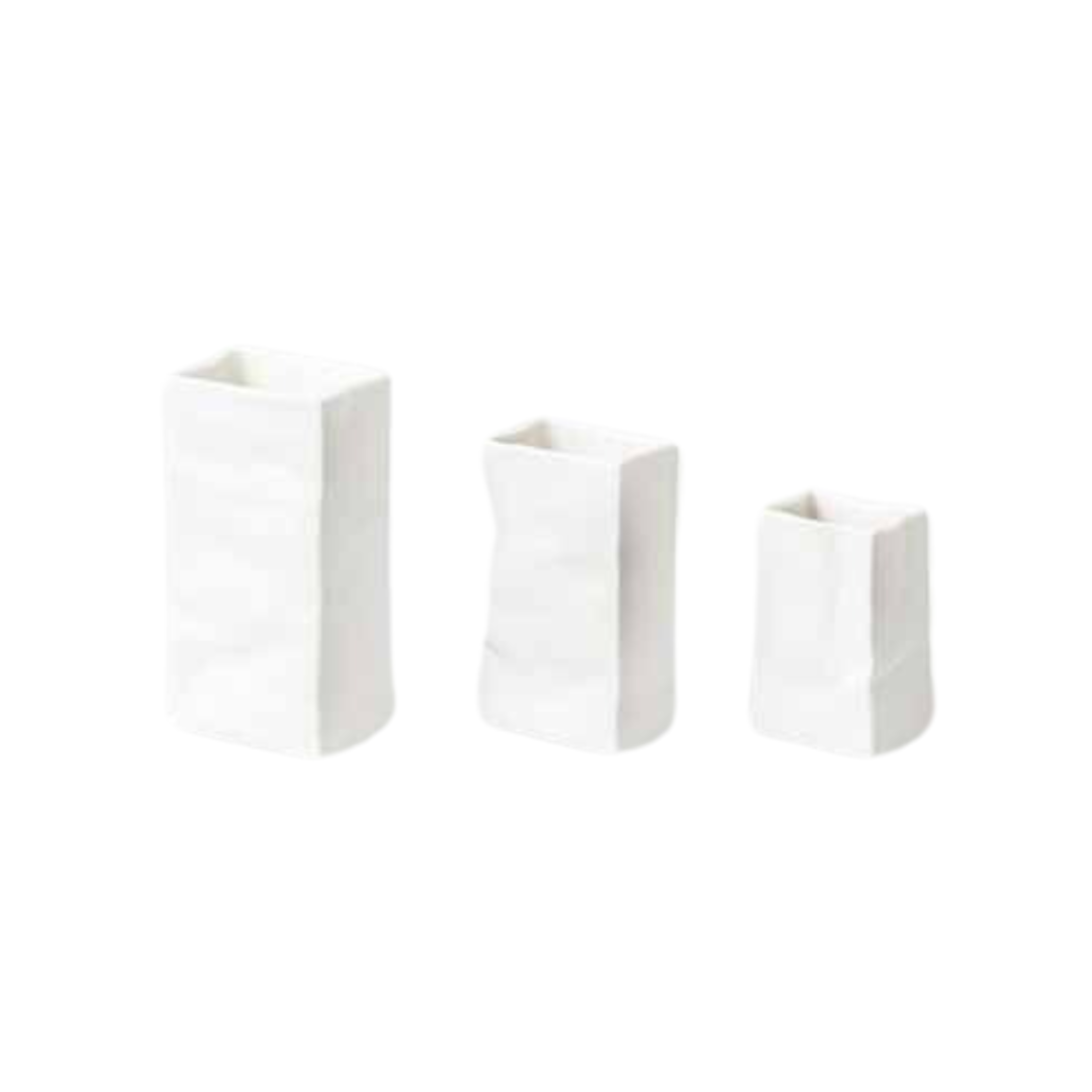 Set of 3 Miniature Paper Bag Porcelain Vases | White