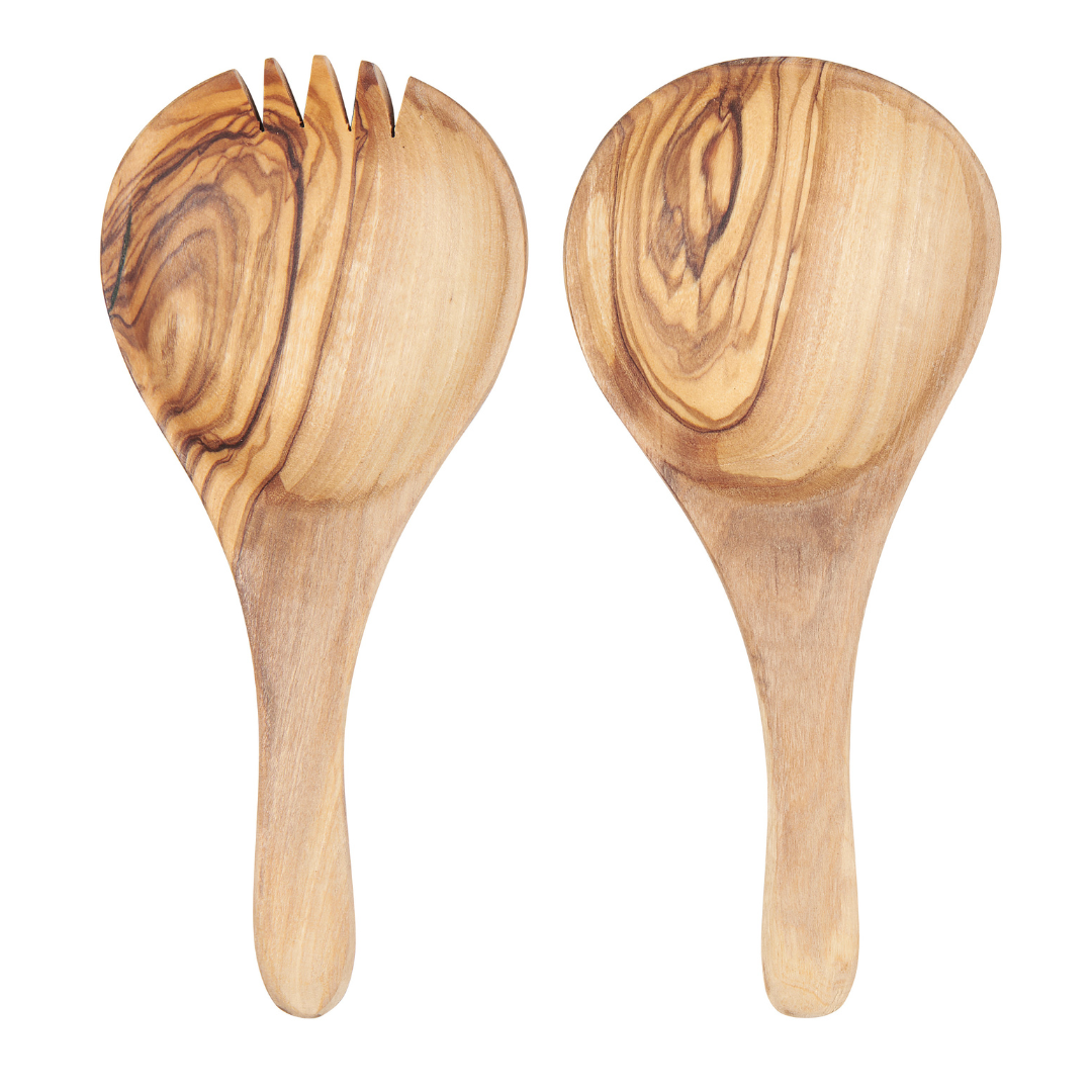 Olive Wood Short Salad Servers