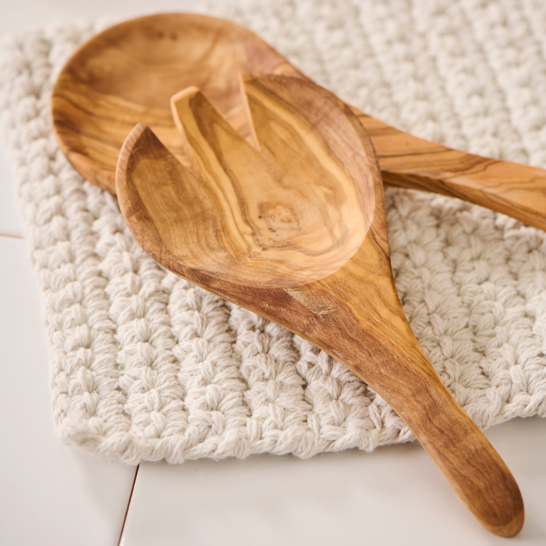 Olive Wood Short Salad Servers