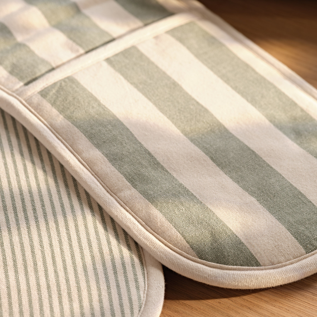 Double Stripe Oven Glove| Cream & Green