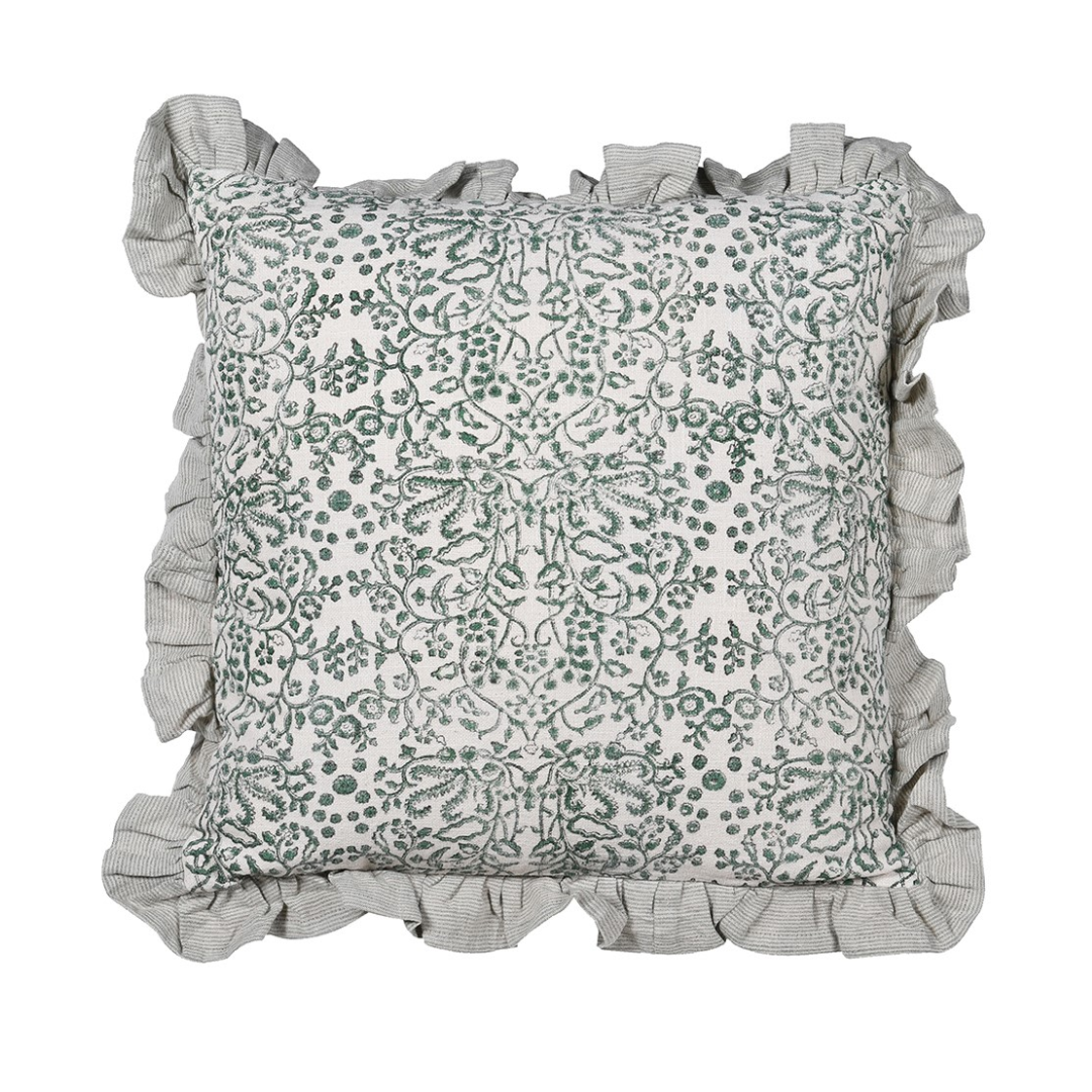 Paisley Green Frill Cushion