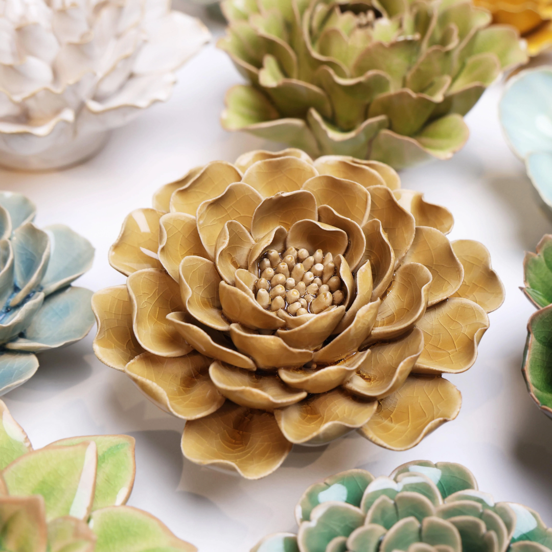 Ceramic Peony Flower | Mustard Yellow