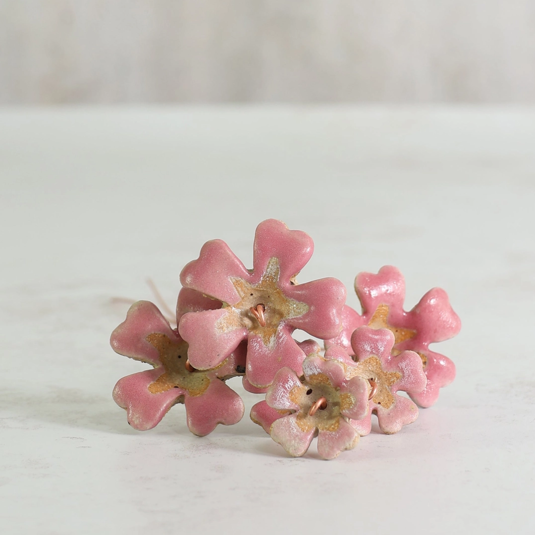 Handmade Ceramic Pink Primrose Flower Stems | Small or Reg