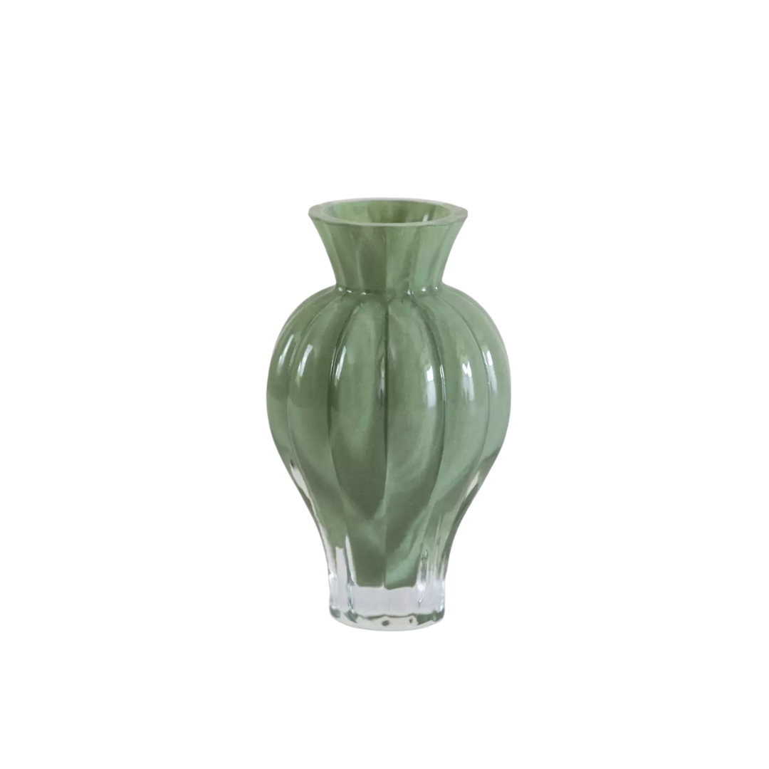 Green Ribbed Glass Posy Vase