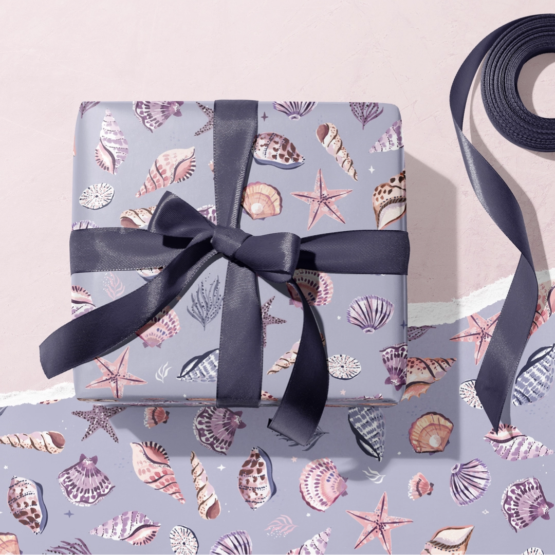 Hand-drawn Lilac Shells Gift Wrap Sheet