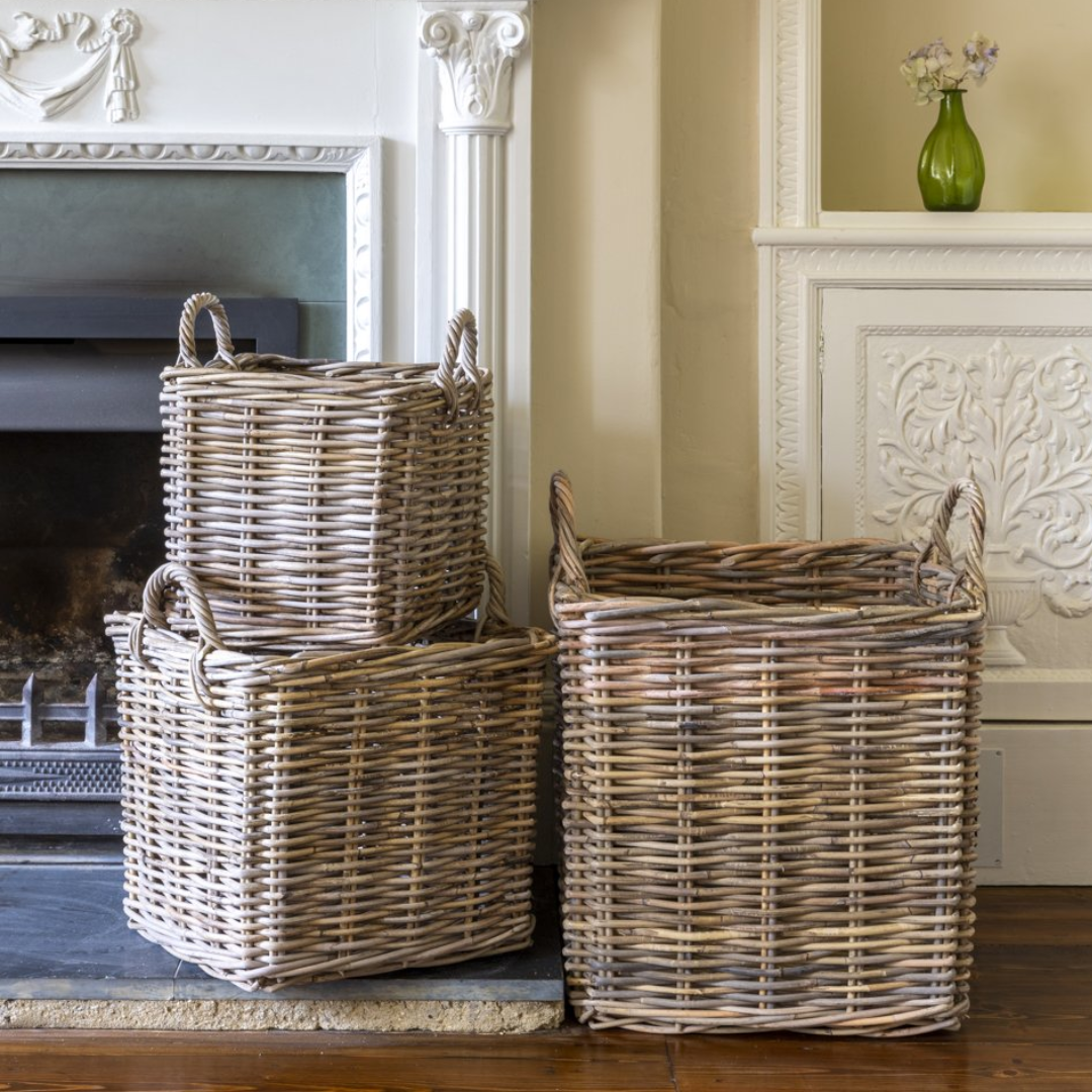 Square Kubu Rattan Log Basket | 3 sizes