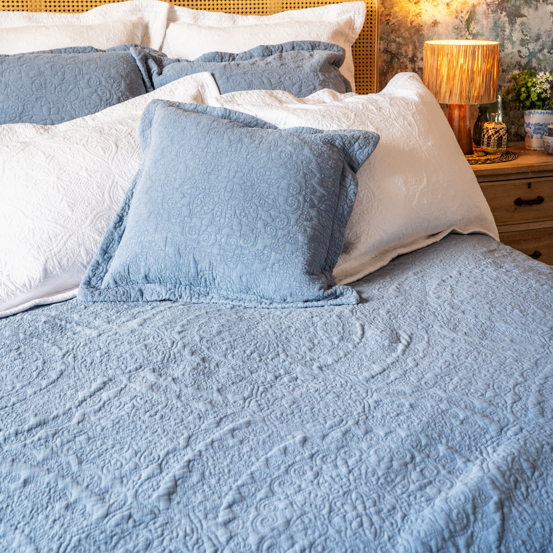 Stonewash Cotton Bedspread | Cornflower Blue